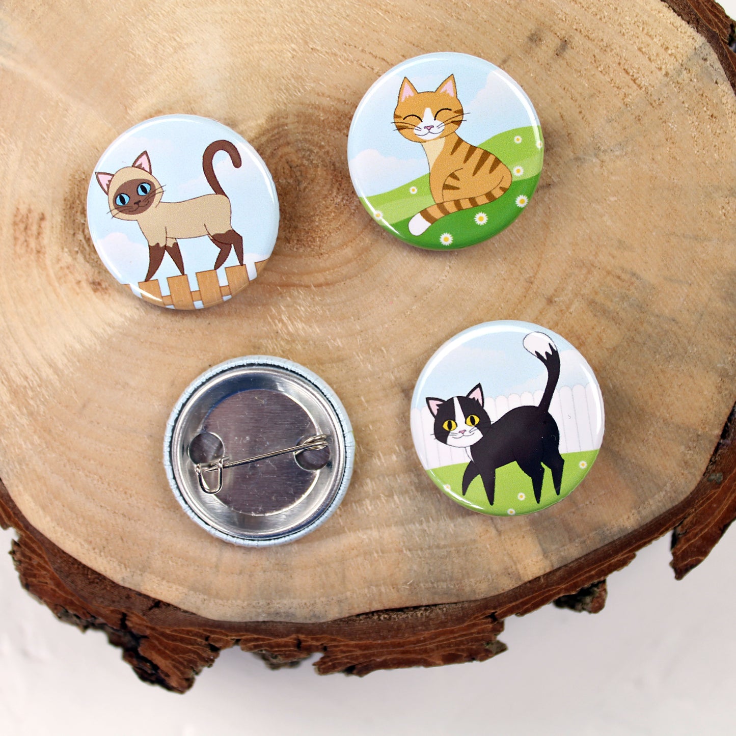 Cat badges with back of badge