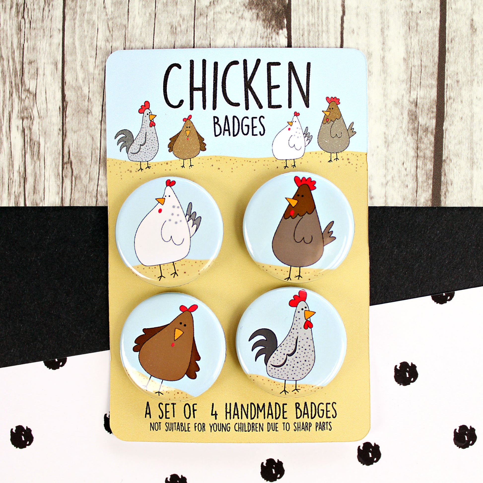 Chicken and cockerel badges