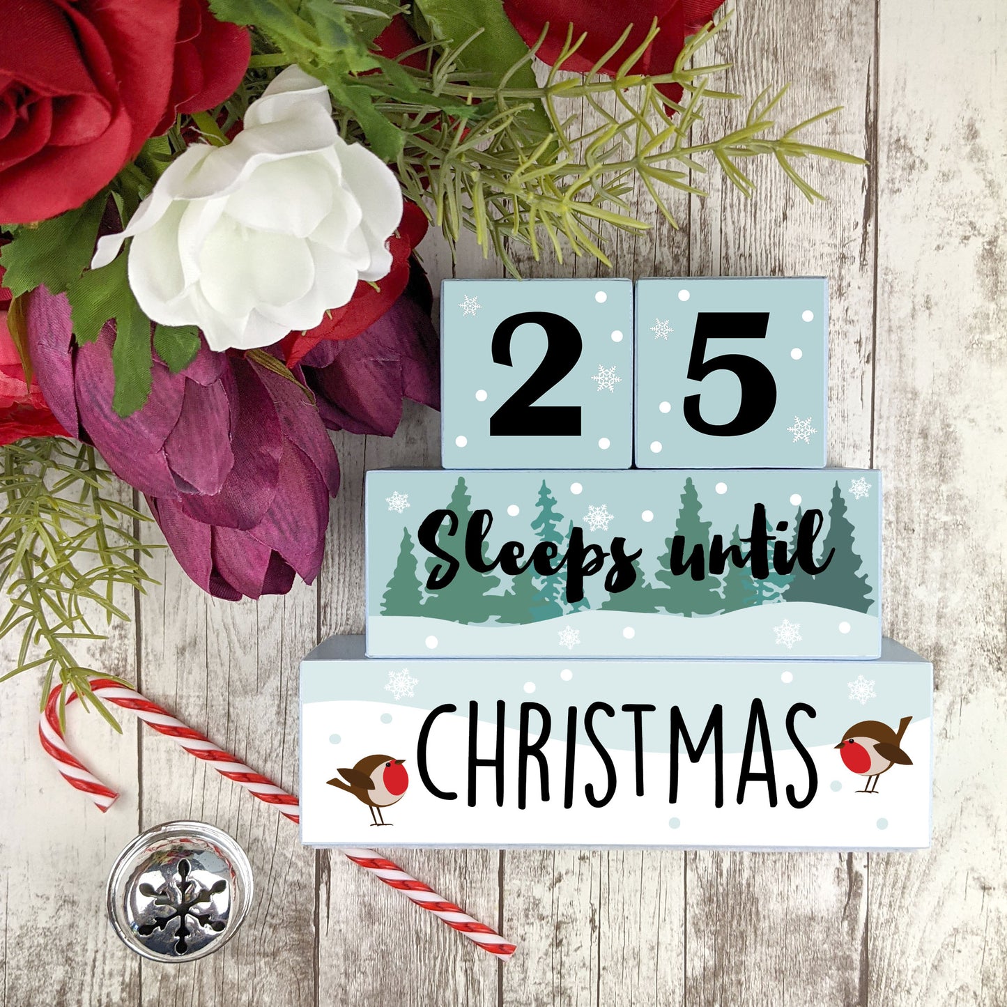 Christmas Wooden Countdown Blocks, Sleeps Until Christmas Advent Calendar
