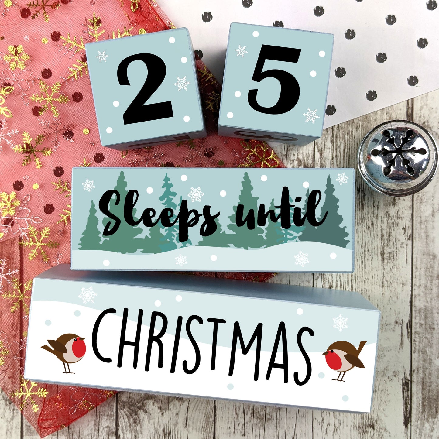 Christmas Wooden Countdown Blocks, Sleeps Until Christmas Advent Calendar