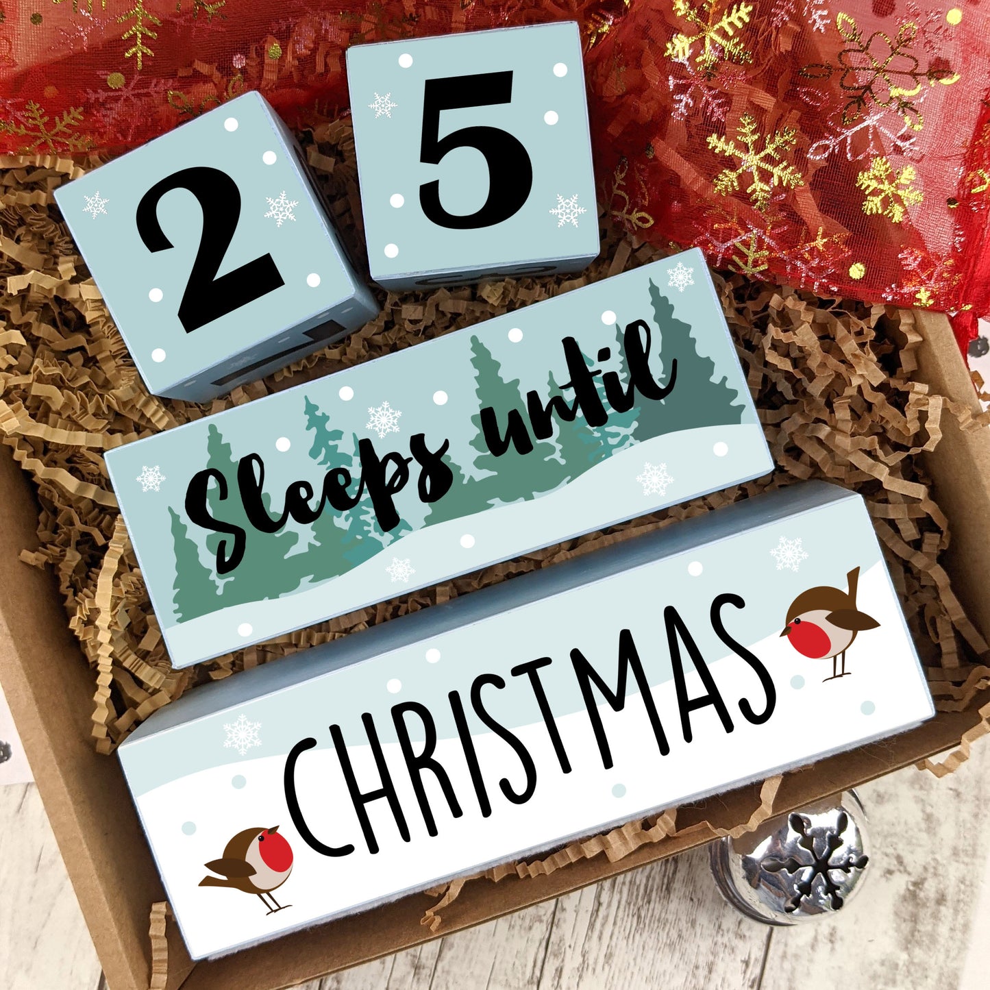 Christmas Wooden Countdown Blocks, Sleeps Until Christmas Advent Calendar