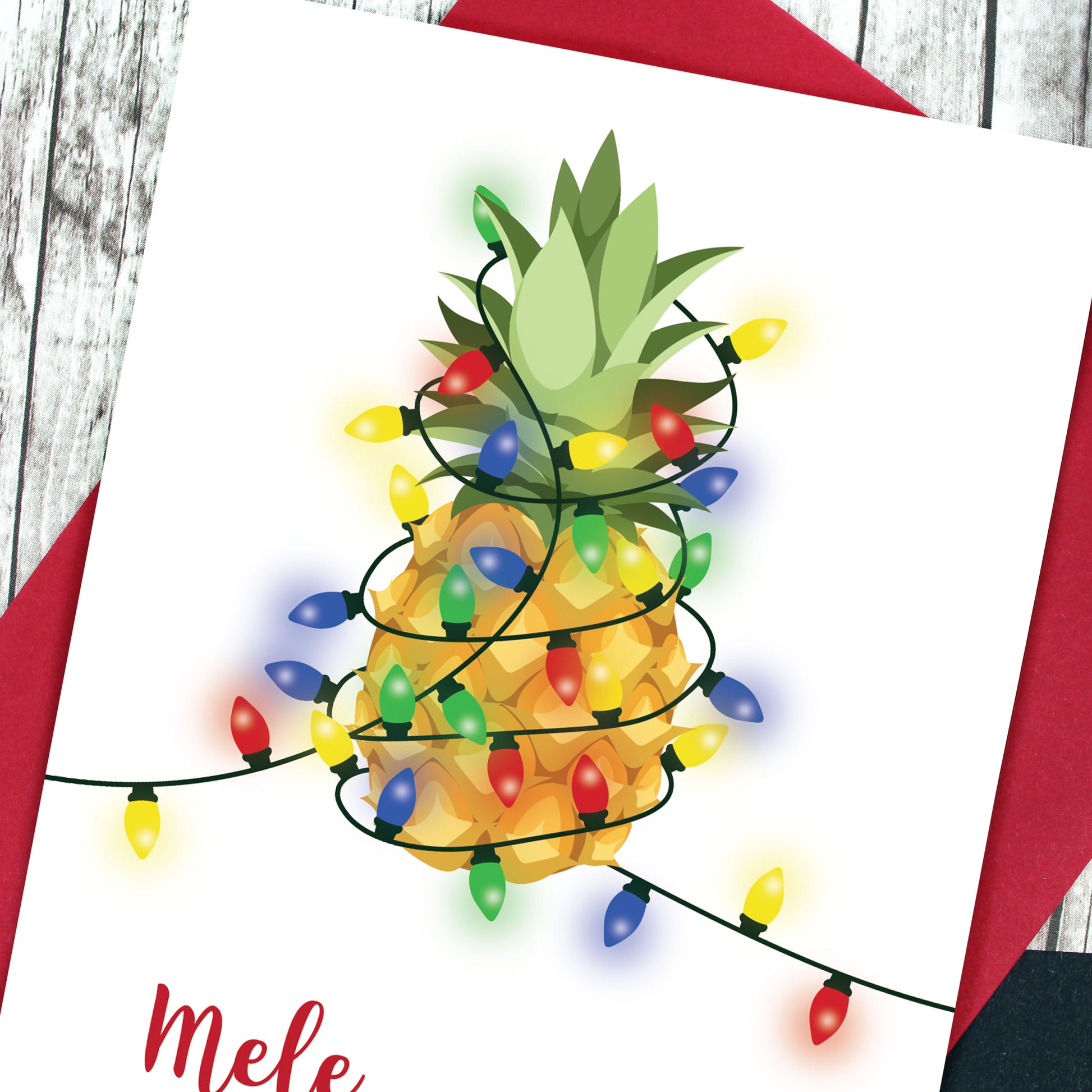 Pineapple with Christmas lights