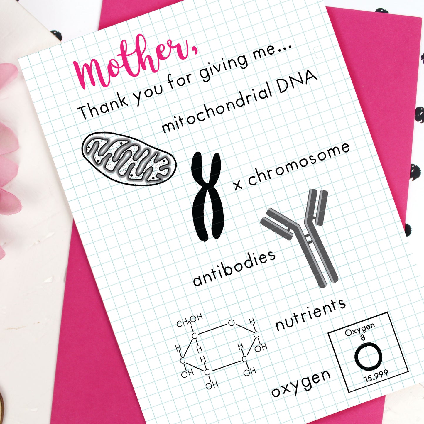 Mitochondrial DNA, x chromosome, antibodies, nutrient and oxygen