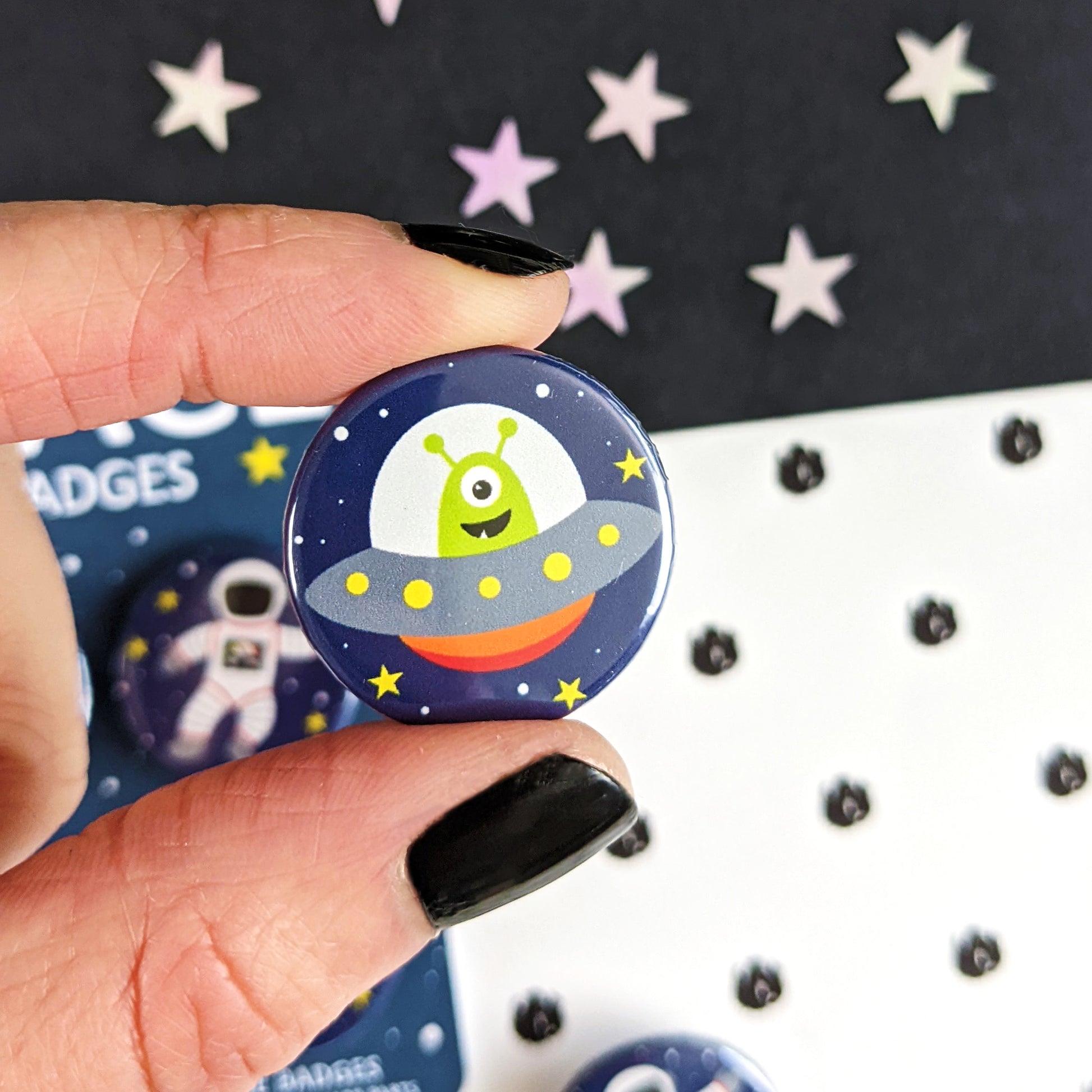 Alien in UFO Button Badge