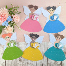 Load image into Gallery viewer, Tooth fairies in pretty dresses with blue wings and glasses.