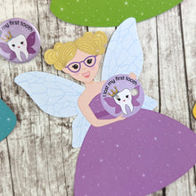Load image into Gallery viewer, A blonde tooth fairy with purple glasses and a purple dress.