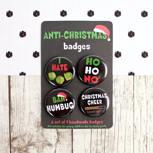 Set of four Anti Christmas Badges