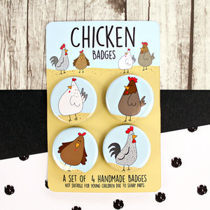 Chicken and cockerel badges