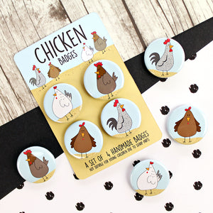 Colourful and quirky chicken badges
