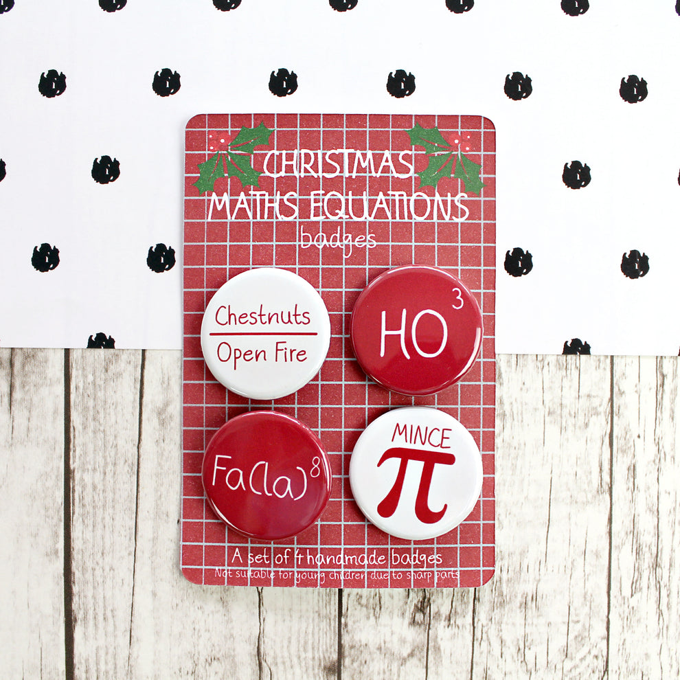 Christmas Maths Equations Button Badges – Cheerful Geek