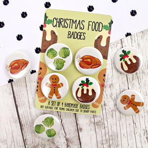 Christmas food badges with gingerbread and sprouts