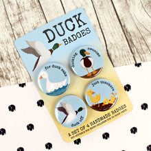Load image into Gallery viewer, Duck Rude Word Pun Pin Badges - Set of Four
