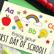 Load image into Gallery viewer, Fun illustrations on first day of school card