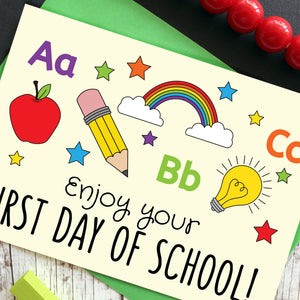 Fun illustrations on first day of school card