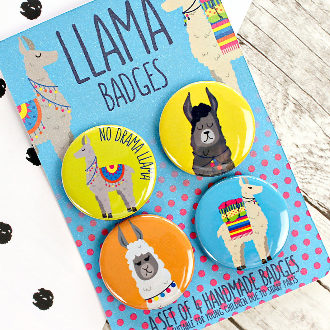Colourful llama badges