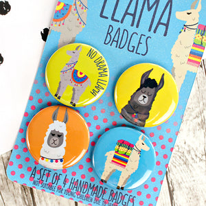 Close up of llama badges