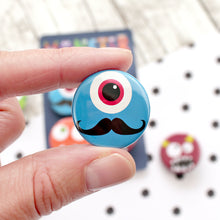 Load image into Gallery viewer, A funny blue one-eyed monster with a curly moustache