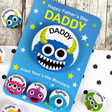 Load image into Gallery viewer, Daddy monster badge with 3 little monster badges