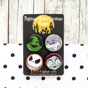 Set of four Nightmare Before Christmas badges