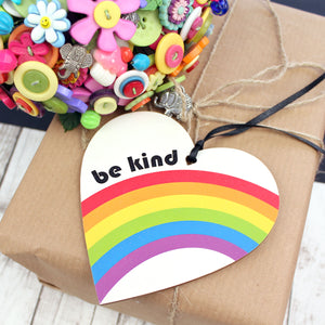 Be kind retro heart with rainbow