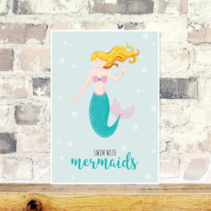 Swim with mermaids print