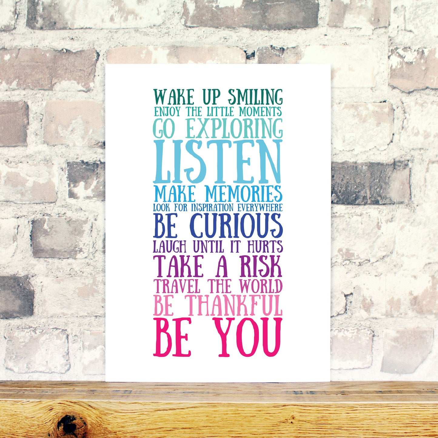 Affirmation print with a brick background