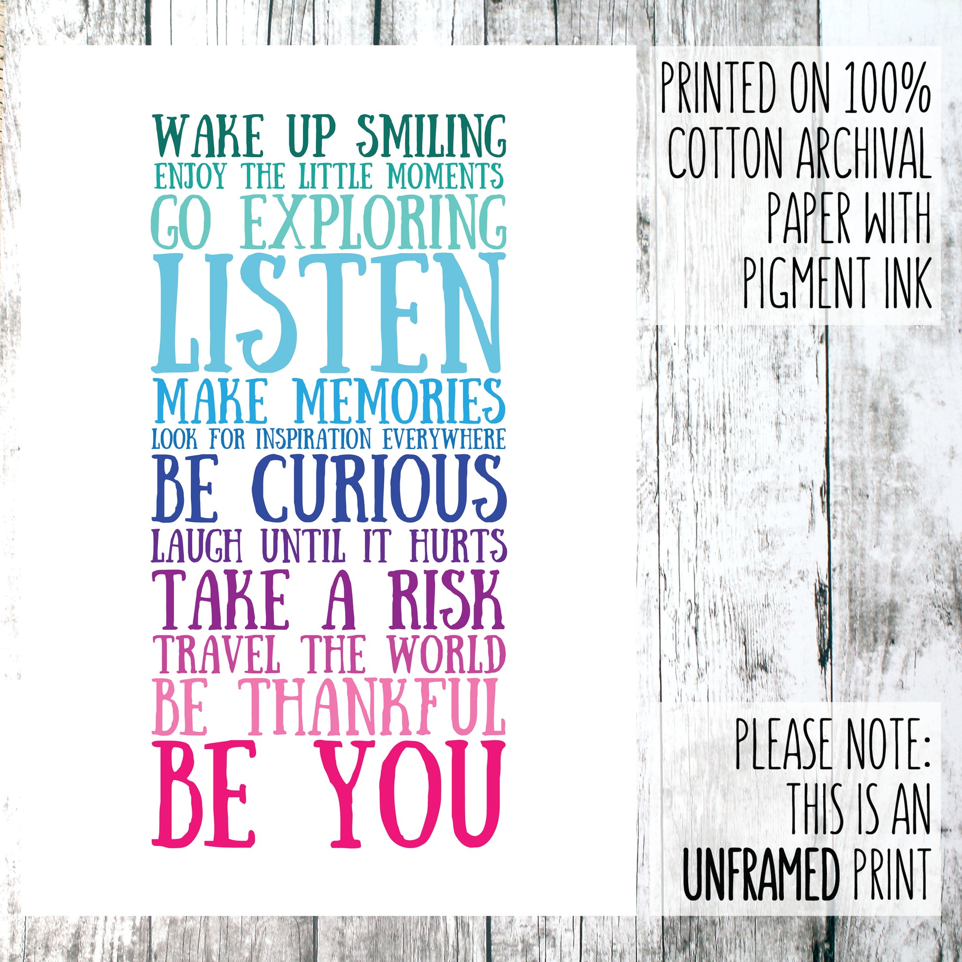 Affirmation print with wooden background