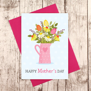 Happy Mother's Day card with a jug of flowers