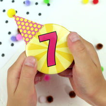 Load image into Gallery viewer, Number 7 badge with party hat