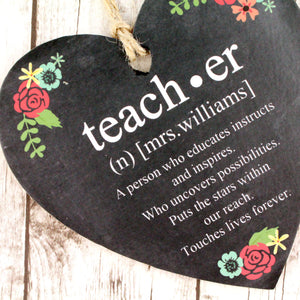 Close up of teacher definition gift